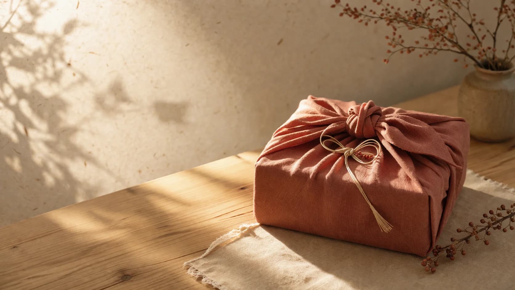 風呂敷に丁寧に包まれた贈り物
